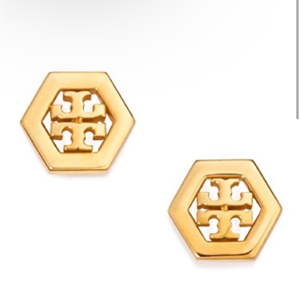 TORY BURCH Logo Stud Earrings in Gold 👂💎